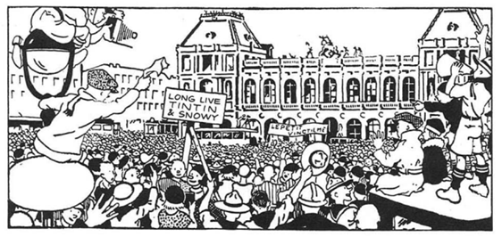 The last panel of Tintin in the Land of the Soviets depicting Tintin’s return to Belgium (Source: Hergé 141)